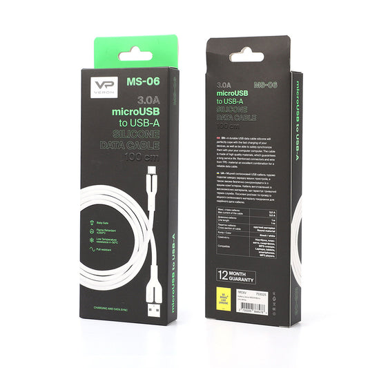 Кабель Micro 2.4A (1m) Veron MS06 Silicon — White