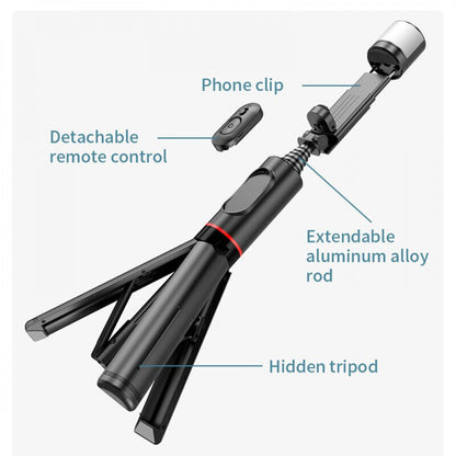 Monopod Tripod Q12S | 0.758mm | Hidden Design Rotatable Fill Light Bluetooth Tripod Selfie Stick(Aluminium Alloy)