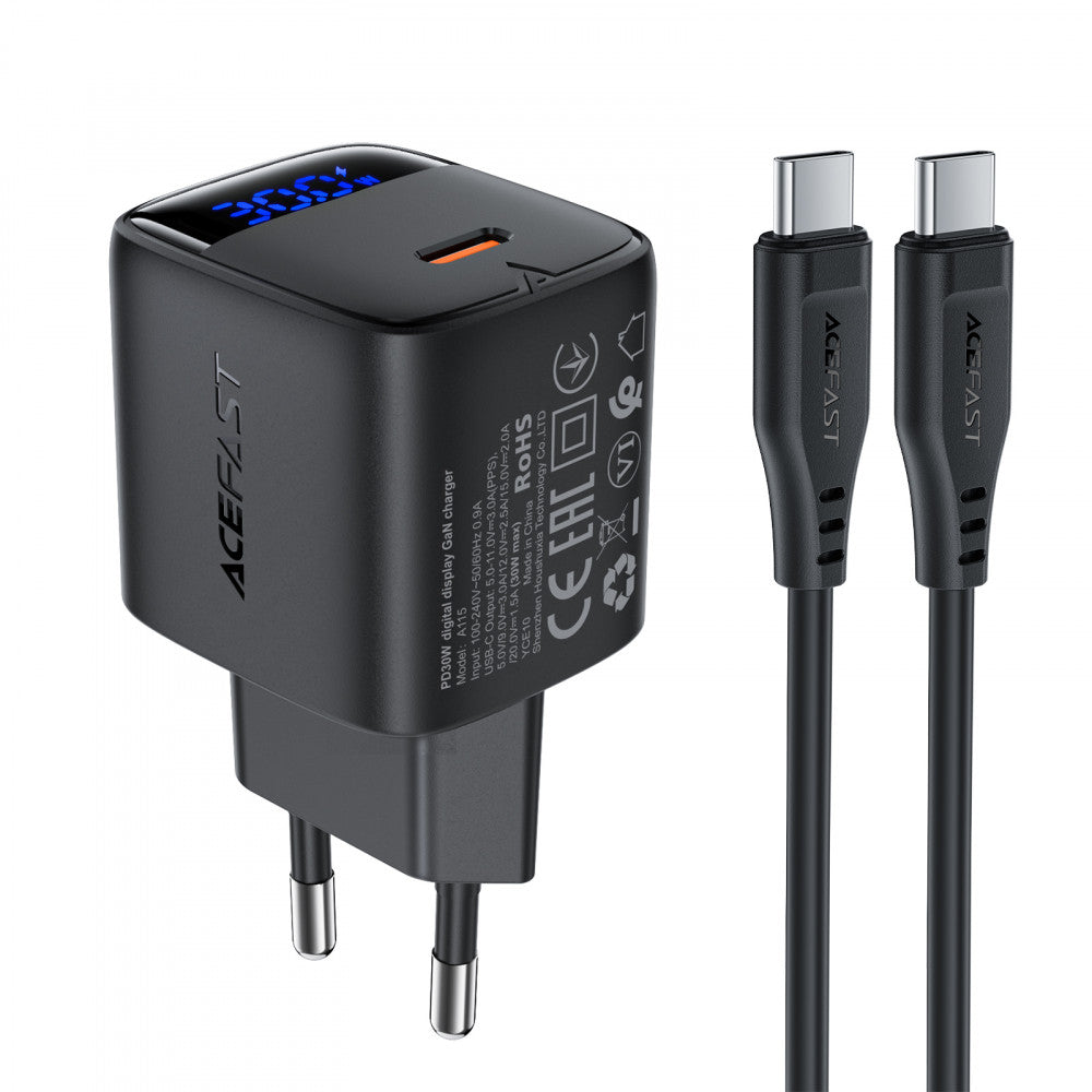 Зарядное устройство для Acefast A115, 30 Вт, PD, кабель USB-C – USB-C (1.2 м)