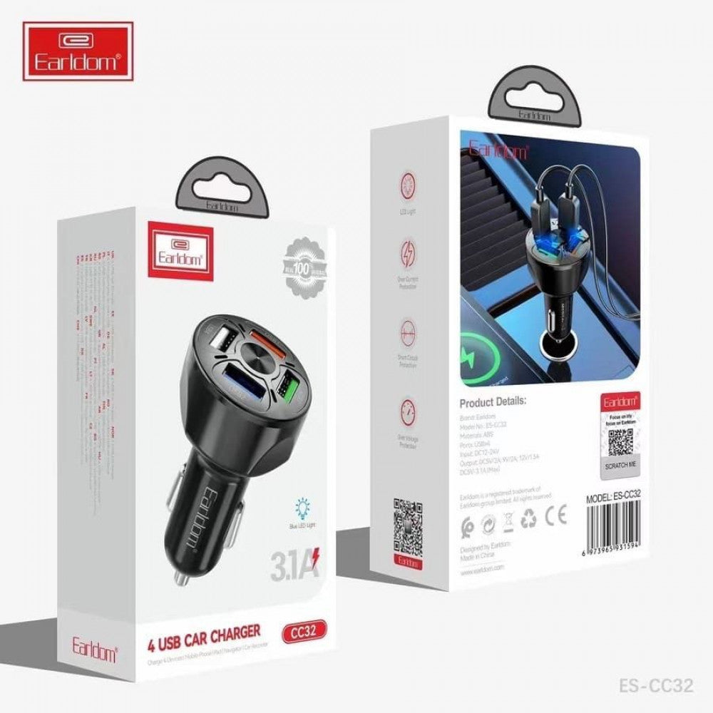 Fm Modulator MP3 | Car Charger | 3.1A | 4U — Earldom ES-CC32