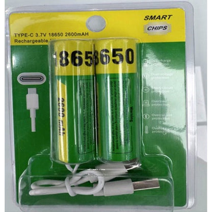 Аккумуляторные батарейки с Type-C разьемом Lithium-ion 2600mAh   18650 (2шт)