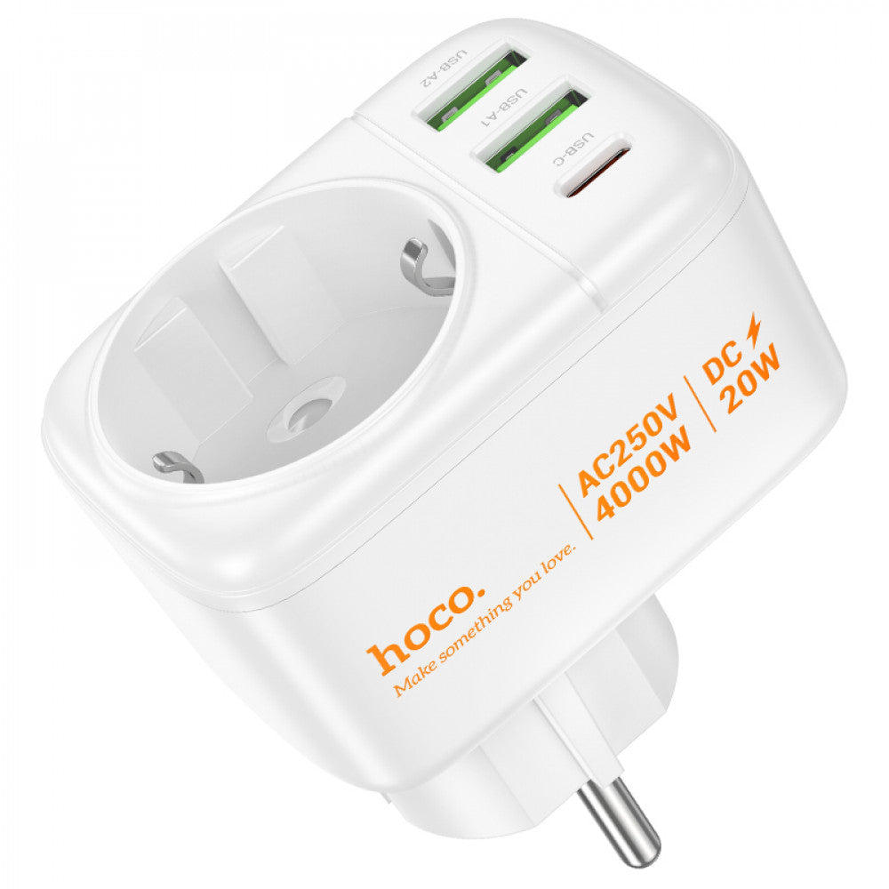 Фільтр живлення 2U | 1P | 1C - Hoco AC26 - White