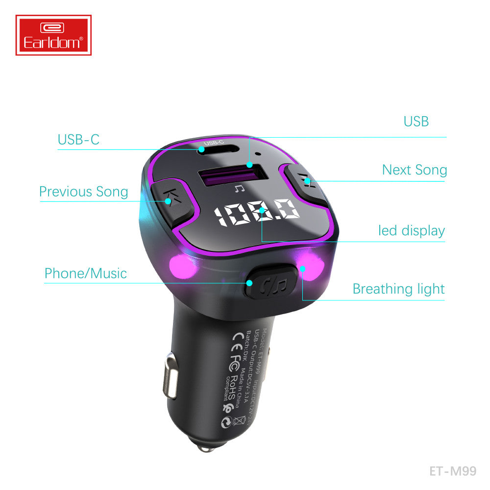 Fm Modulator MP3 Car Charger 3.0A 1U 1C Earldom ET-M99