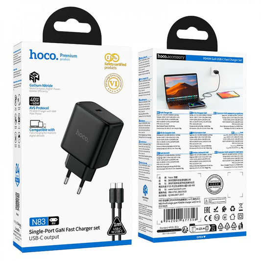 Home Charger | 40W | PD | C to C Cable (1m) — Hoco N83  — White