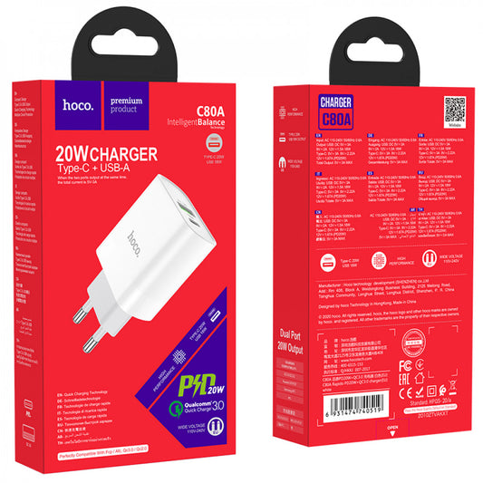 Home Charger 20W PD QC3.0 Hoco C80A - White