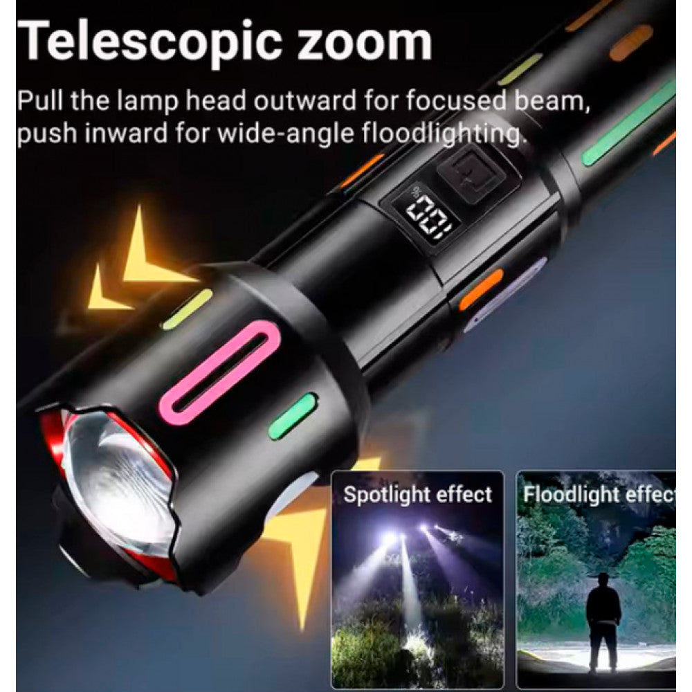 Фонарь ручной с индикатором заряда, Zoom, UCB - C, АКБ 26650, Power Bank —L-2405-TG