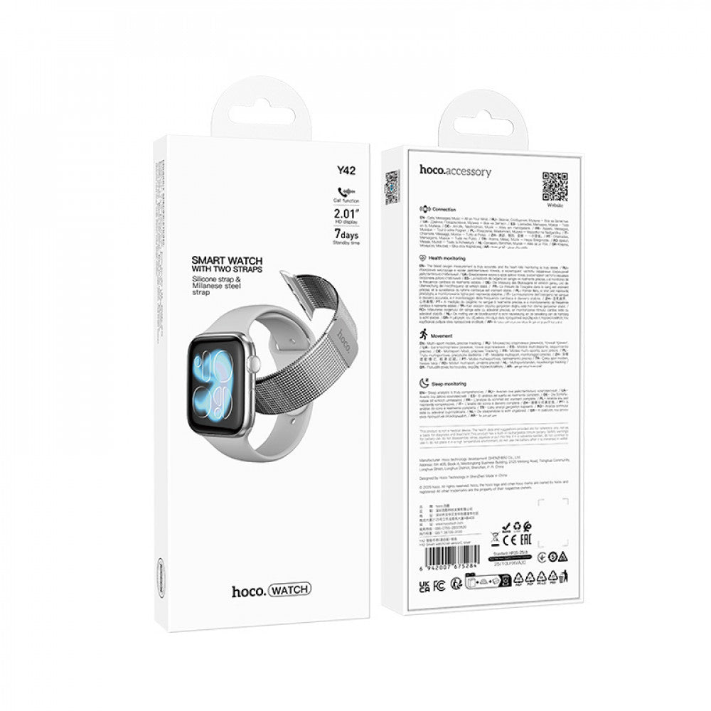 Smart Sports Watch (Call Version) Hoco Y42 — Silver