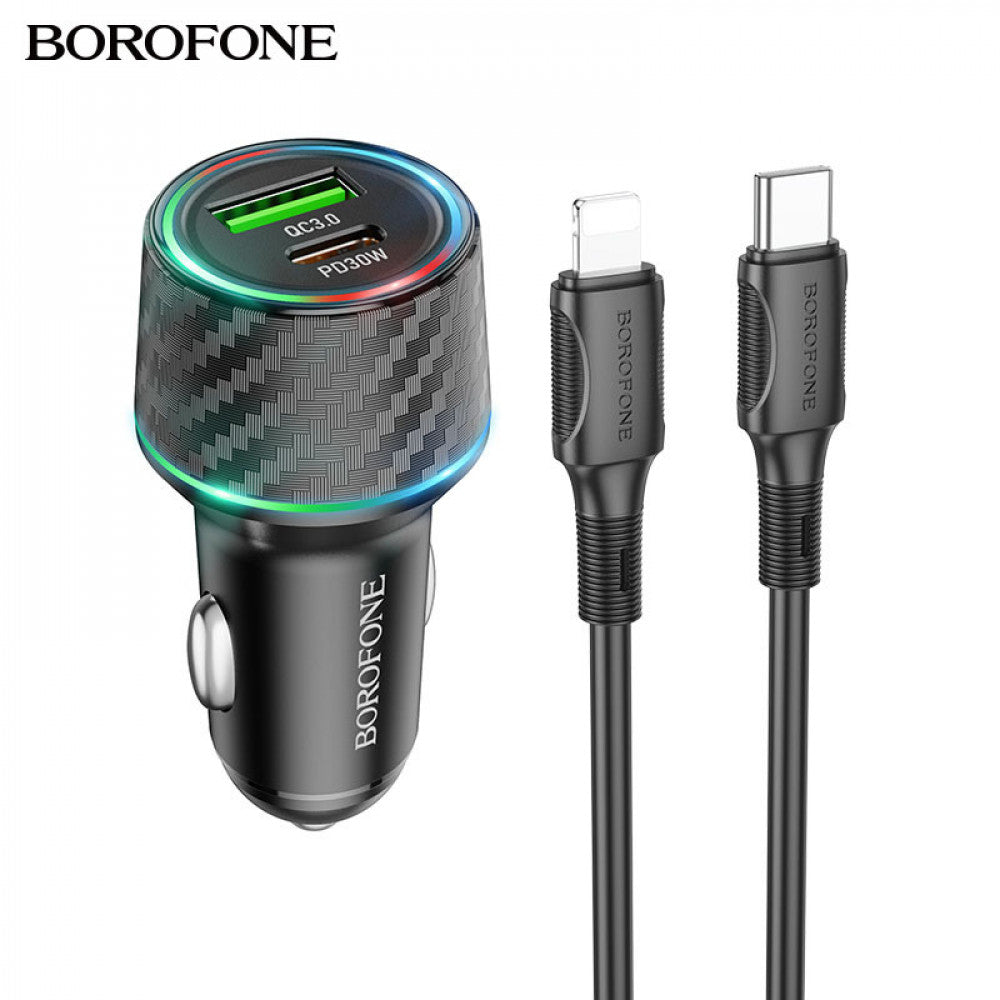 Car Charger 30W PD QC3.0 C to Lightning Cable (1m) Borofone BZ21 — Black