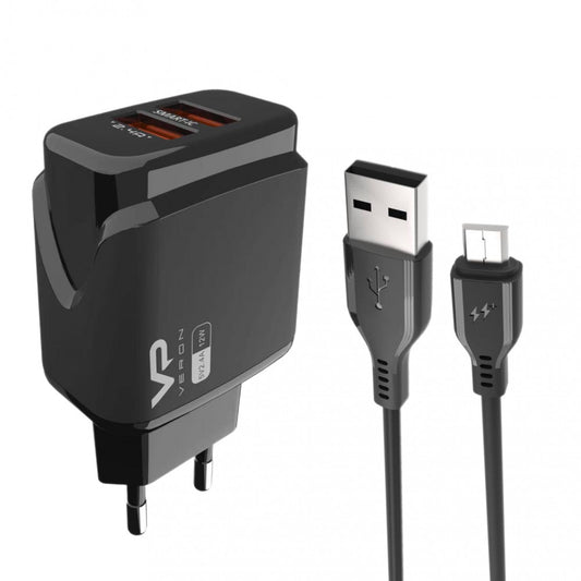 Home Charger | 2.4A | 2U | Micro Cable (1m) — Veron VR-C12M — Black