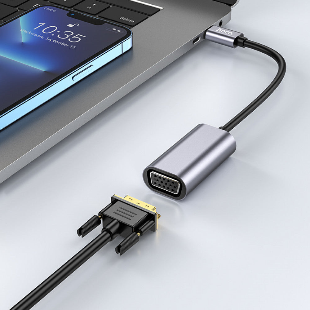 Adapter USB C To VGA Hoco UA21 — Metal Gray