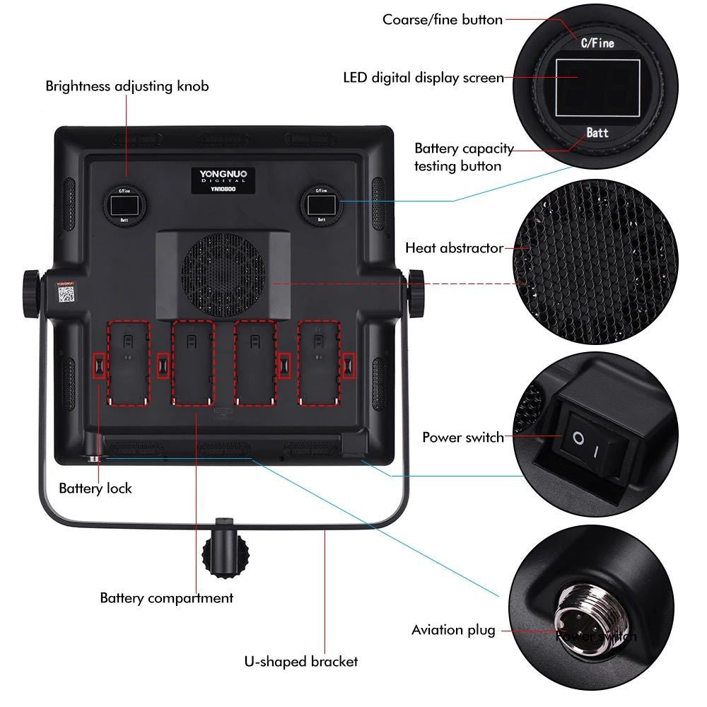 Лампа видеосвет LED YN10800 81W Light 900 color 3200K-5500K + 4 AKБ 4400 mah (усиленный ) с заряджным устройством