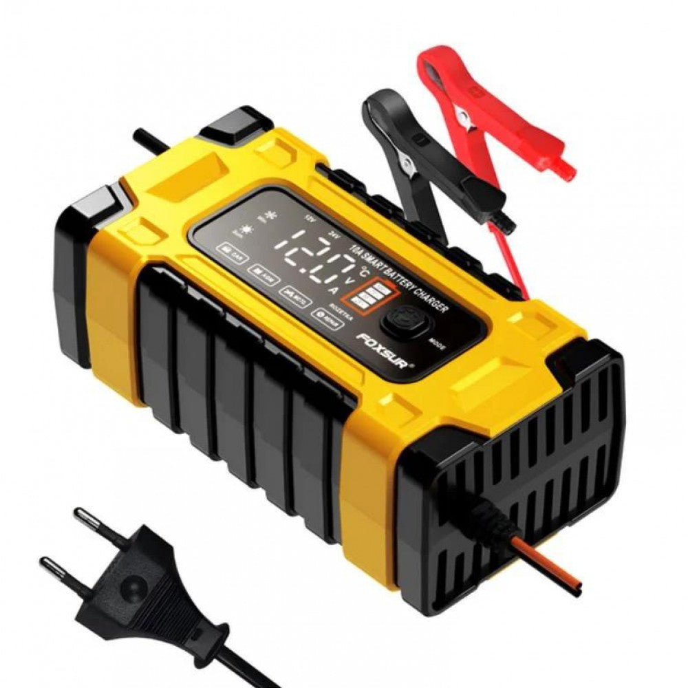 Зарядний пристрій Foxsur FBC122410E для автомобільного акумулятора 12V-24V 10A імпульсний