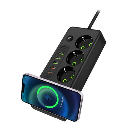 Сетевой фильтр 4 usb 1c +3 розетки +функция безпроводной зарядки. кабель 7 метров