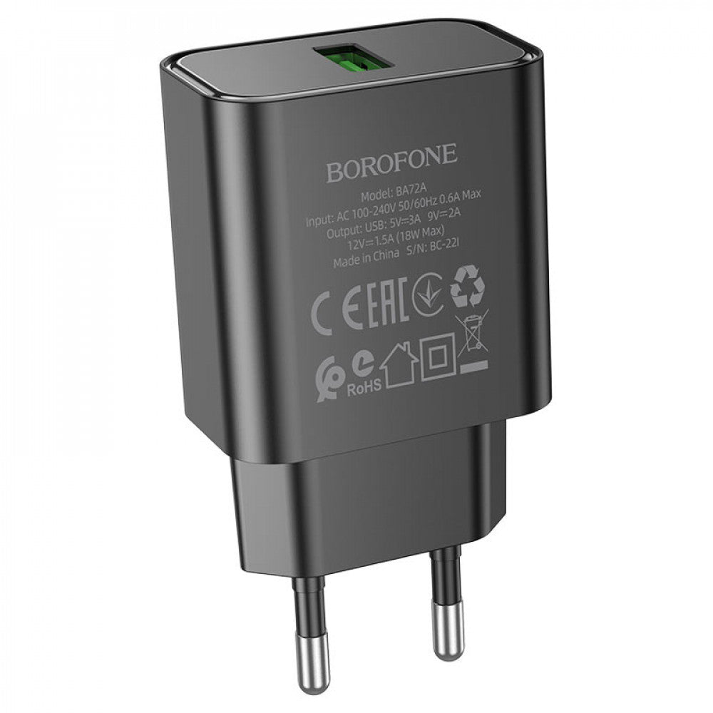 Home Charger | 18W | 1U | USB C Cable (1m) — Borofone BA72A — Black