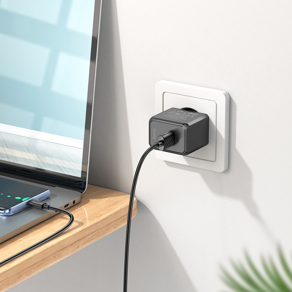 Home Charger | 2.1A | 1U | USB C Cable (1m) - Hoco CS11A - Black