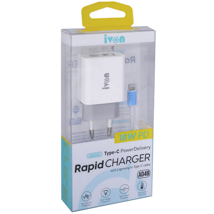 Home Charger | 18W | PD | USB С to Lightning Cable (1m) — iVon (AD-48) Rapid