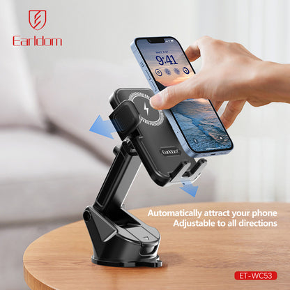 Автотримач розсувний на присосці з бездротовою зарядкою 15W — Earldom ET-WC53