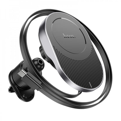 Автотримач магнітний на повітропровід з бездротовою зарядкою - Hoco HW12 - Black Gray