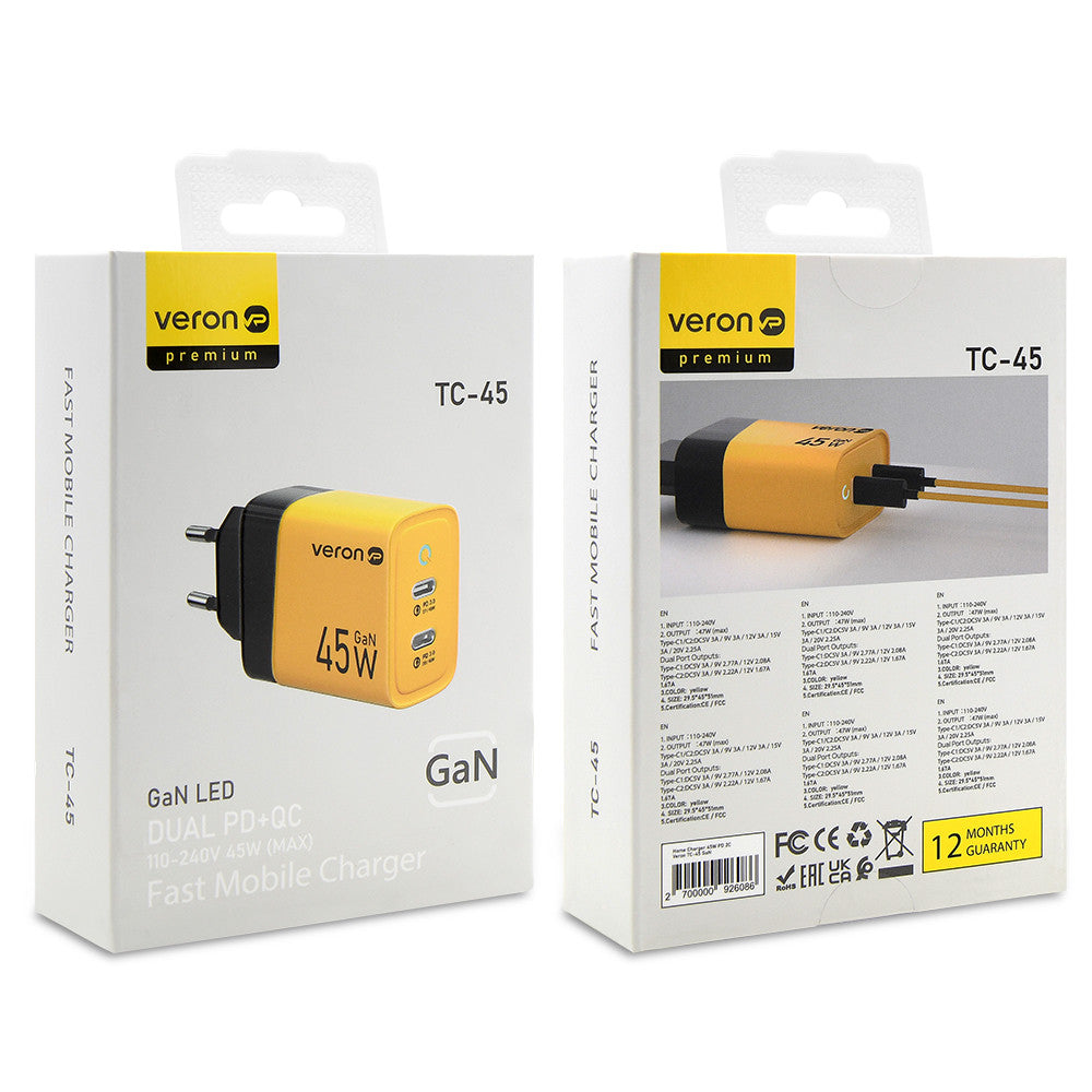 Home Charger 45W GaN 2 PD Veron TC-45