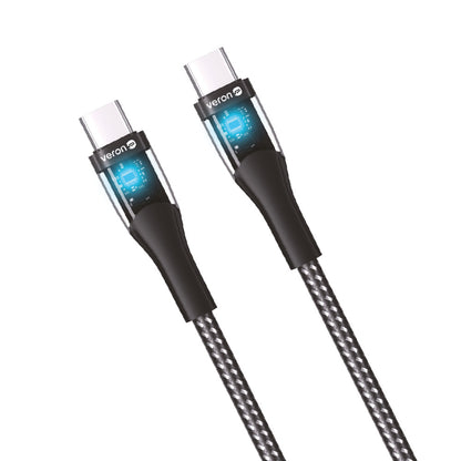 Кабель USB C to C 60W PD (1.2m) Veron CC01 Nylon LED — Black