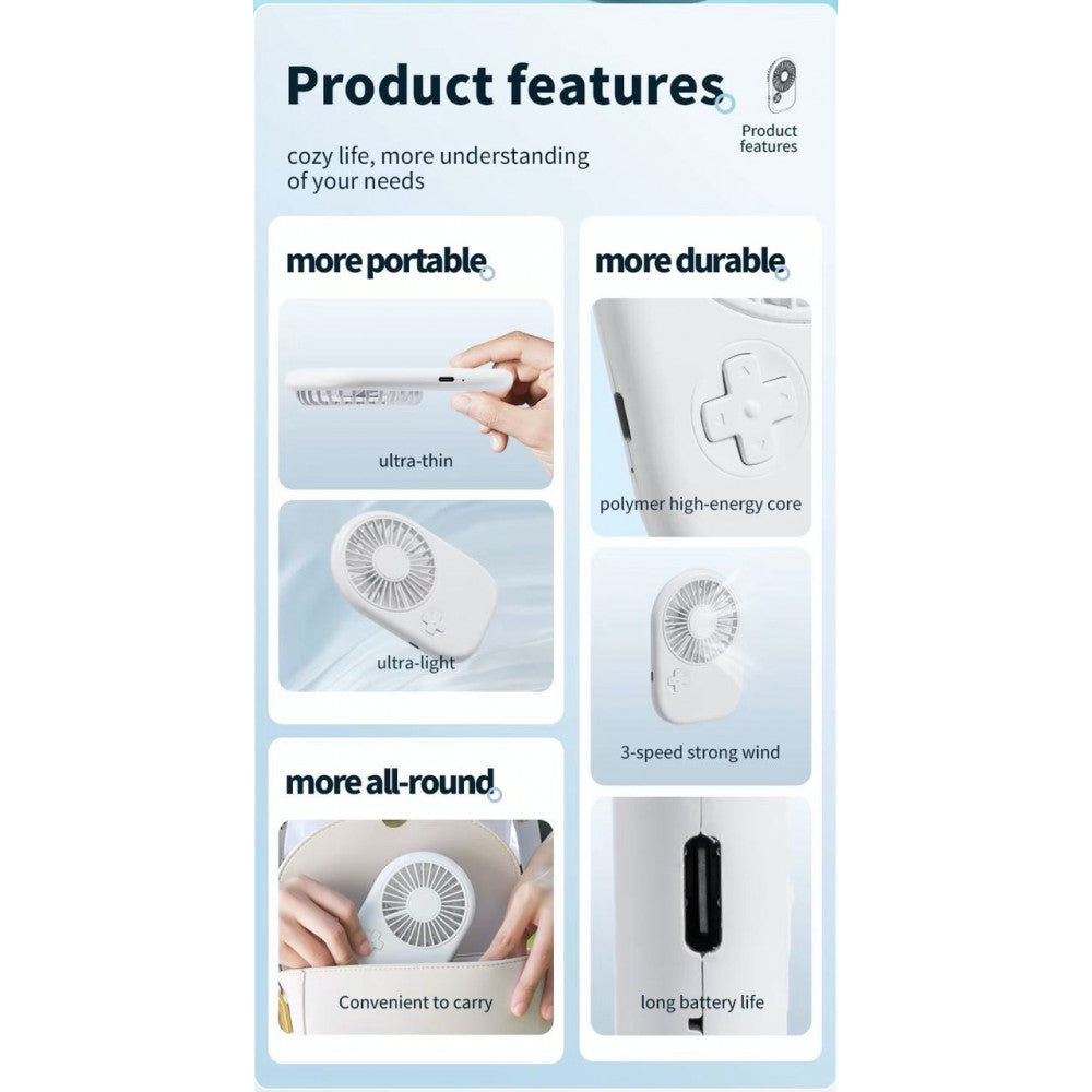 Портативный мини вентилятор N12-B - 800 mAh — White