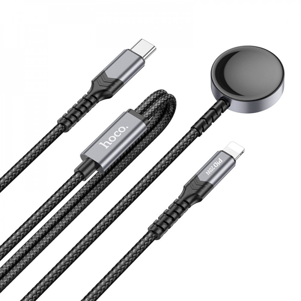 Cable 2 in 1 ( L , iW ) 2.4A (1.2m) — Hoco CW54 — Black