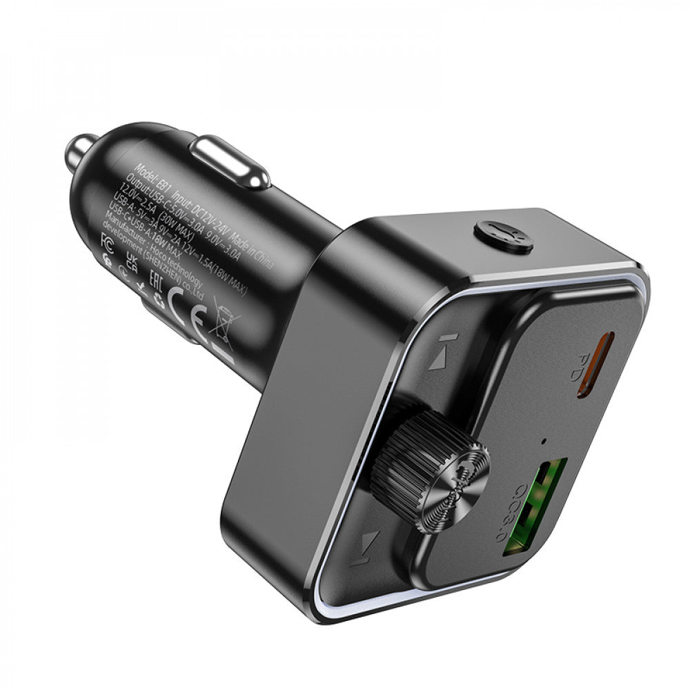 Fm Transmitter MP3 | Car Charger | 3.1A | PD | QC3.0 | 1U — Hoco E81 — Black