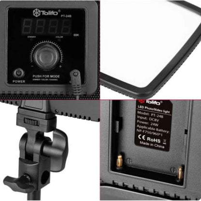 Лампа відеосвітло LED PT-24B 24W color 3200-5600K /2400LM/Battery F-750 4400Mah+Charger (240*184*14)