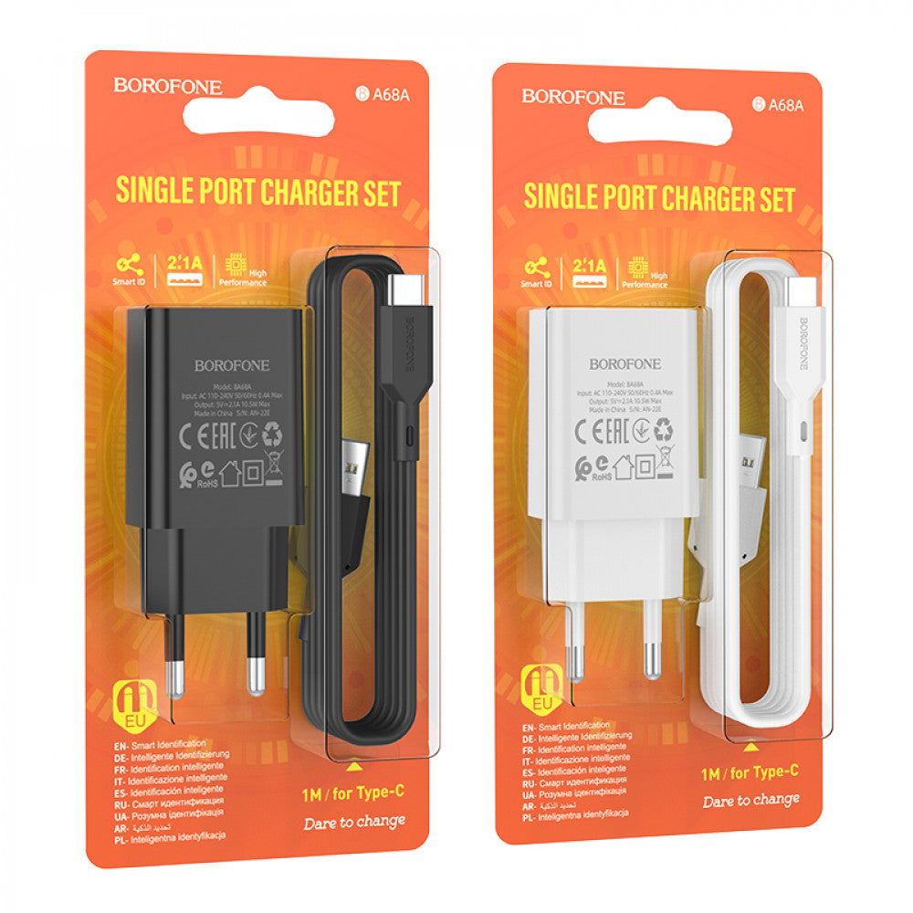 Home Charger 2.1A 1U USB C Cable (1m) Borofone BA68A — Black