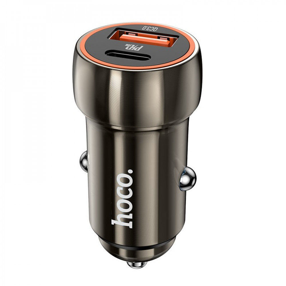 Car Charger | 20W | PD | USB QC3.0 | USB-C | — Hoco Z46A — Metal Gray