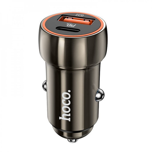 Car Charger | 20W | PD | USB QC3.0 | USB-C | — Hoco Z46A — Metal Gray