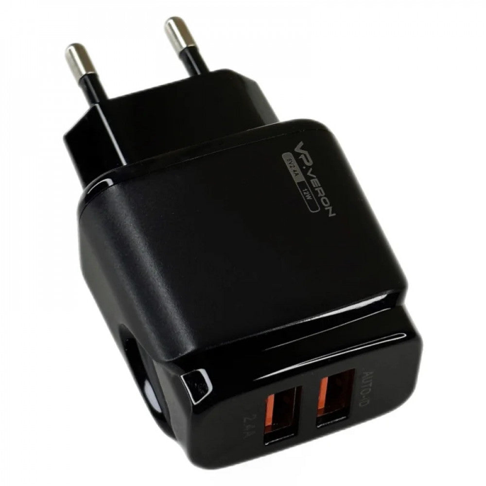 Home Charger | 2.4A | 2U | Micro Cable (1m) — Veron VR-C12M — Black