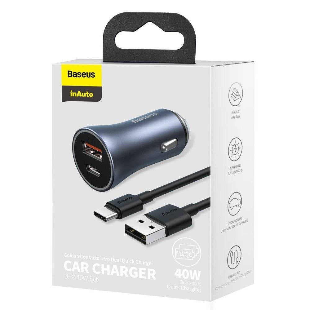 Car Charger 40W 1U 1C USB C Cable (1m) Baseus (TZCCJD-0G) Golden Contactor Pro Quick Charger Dark Gray — TZCCJD-0G Dark Gray