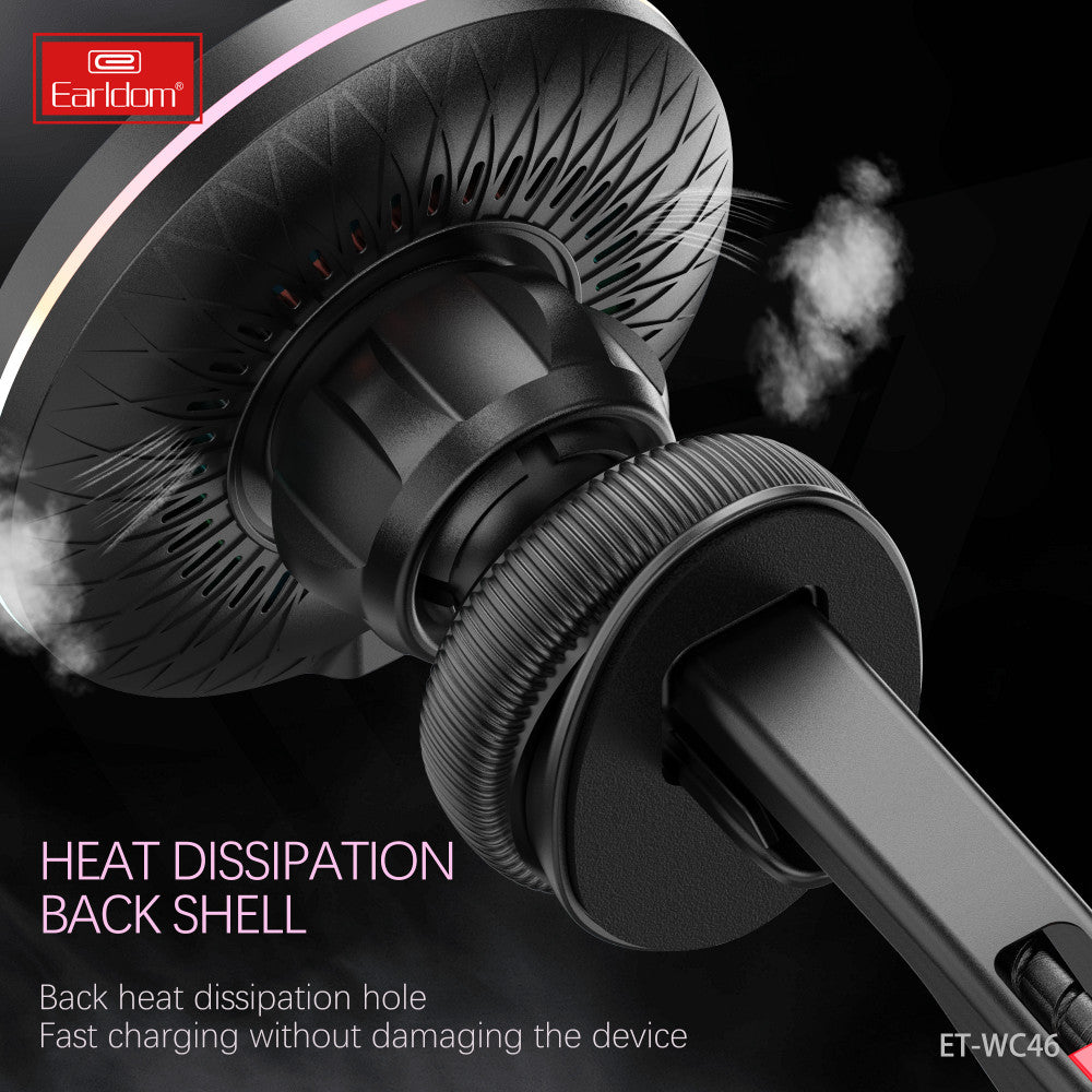 Автотримач магнітний на повітропровід з бездротовою зарядкою 15W Earldom ET-WC46