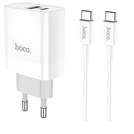 Home Charger | 20W | PD | QC3.0 | C to C Cable (1m) — Hoco C80A — White