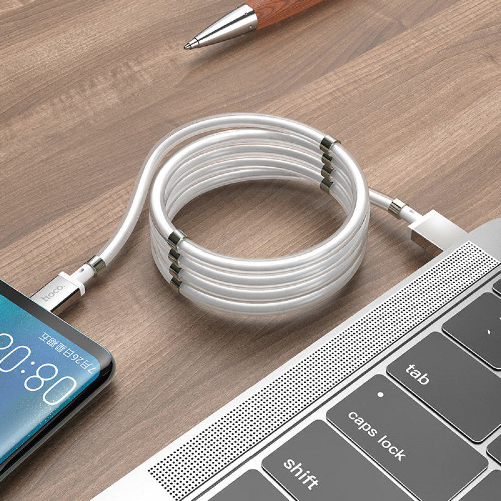 Кабель USB C 2.4A (1m) Hoco U91 Magnetic — White