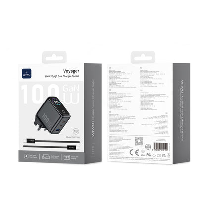 Home Charger | 100W | GaN | 1U | 2C | C to C Cable (1m)— Wiwu CHG300