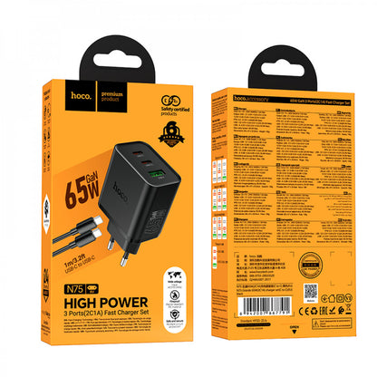 Home Charger | 65W | GaN | 2PD | 1U C to C Cable (1m) — Hoco N75