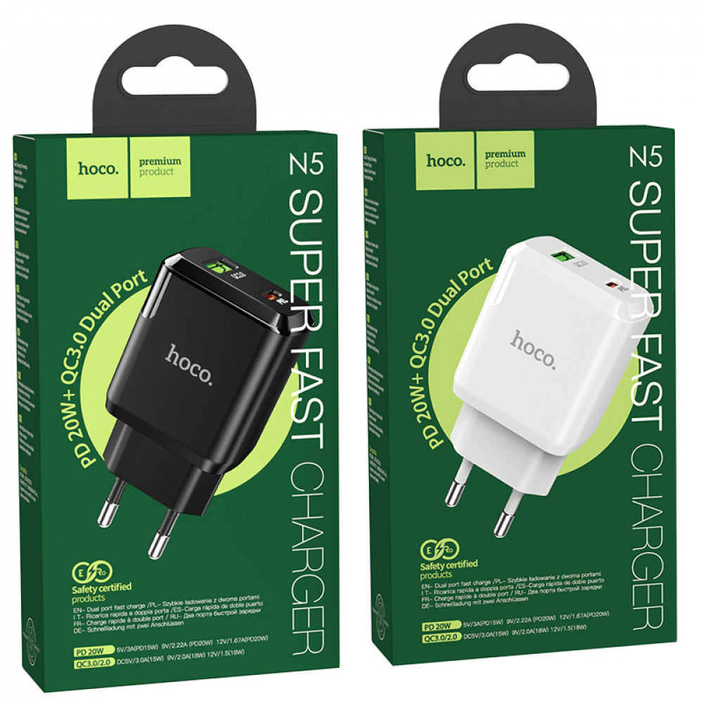 Home Charger | 20W | PD | QC3.0 — Hoco N5 — Black
