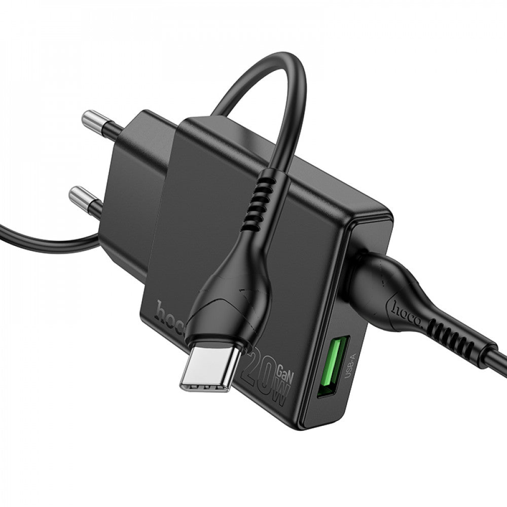 Home Charger | 20W | PD | QC3.0 | C to C Cable (1m) — Hoco N38 — Black