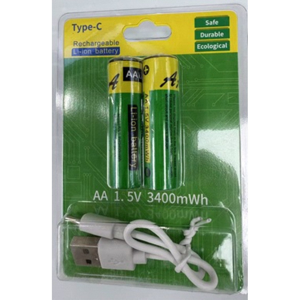 Аккумуляторные батарейки с Type-C разьемом Lithium-ion 3400mAh   AA-5 (2шт)