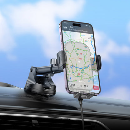 Car Holder Hoco HW5 Journey wireless fast charging (center console) — Black