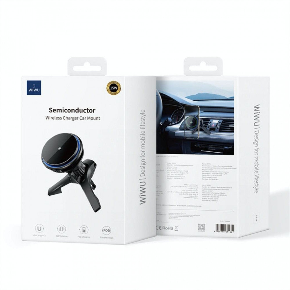 Автотримач магнітний на повітропровід з бездротовою зарядкою 15W WiWU CH317