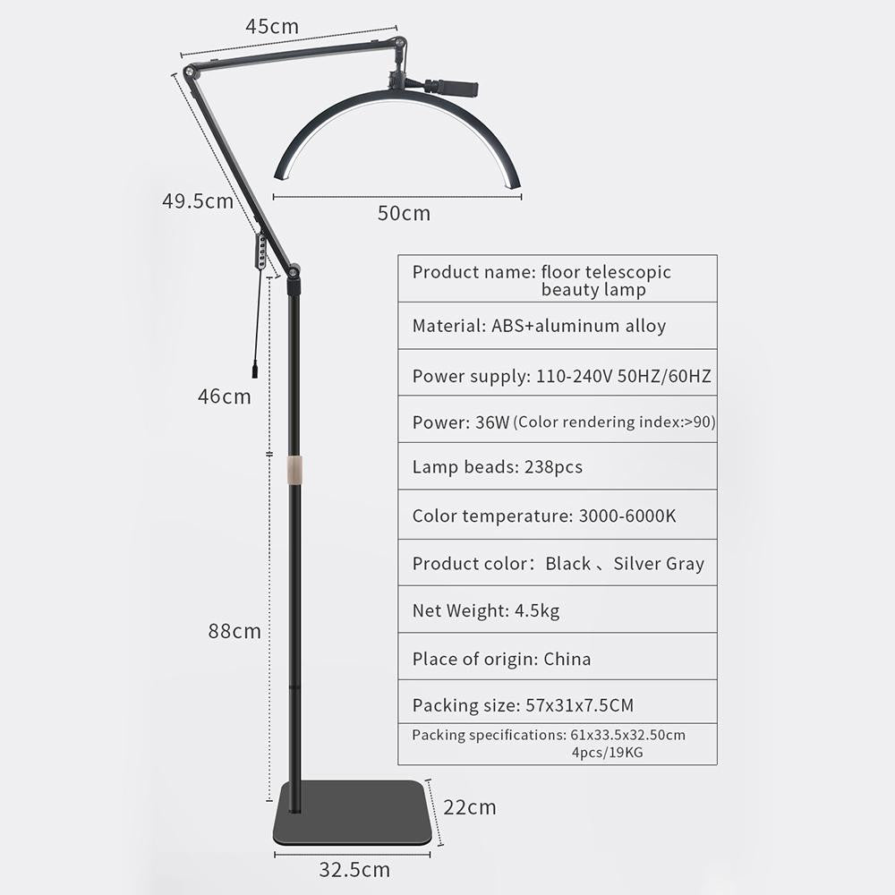 Бестеневая LED-лампа HD-M40X, 36 Вт, 145-187 см, черная цветовая температура 3200-5600 K, 50 см, свет:238 головка лампы из сплава + металлическая опора