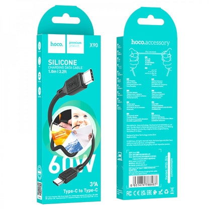 Кабель USB C to C 60W (1m) Hoco X90 Cool Silicone — Black