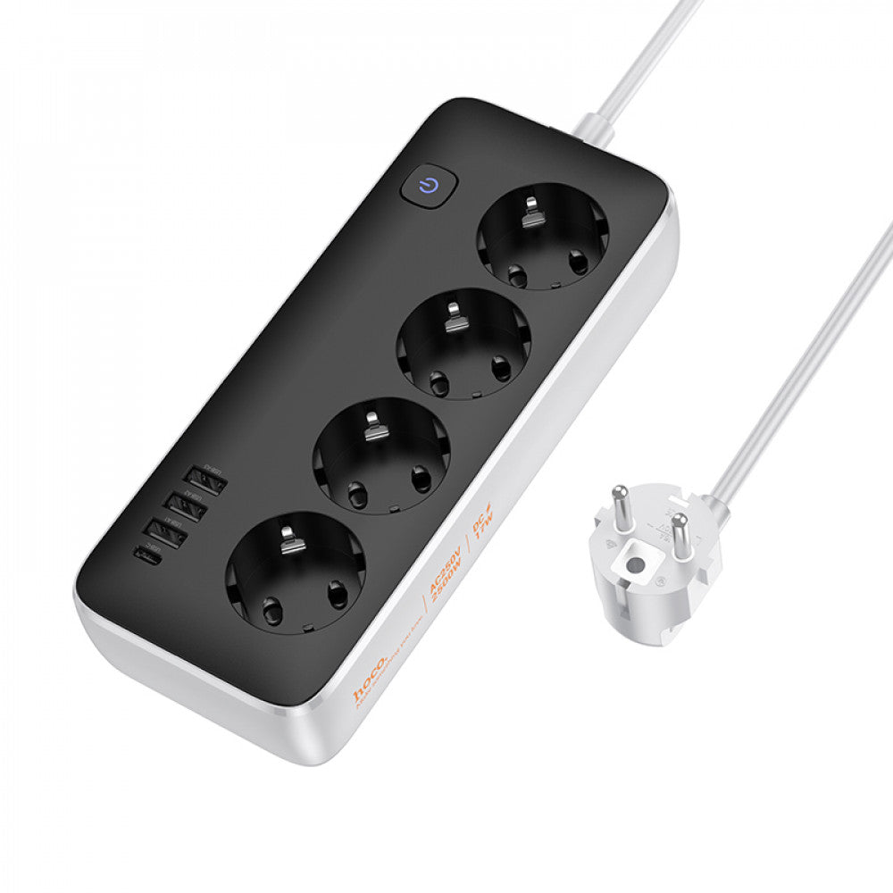 Фільтр живлення 2500W 3U | 4P | 1C 17W | 2m — Hoco AC21 — Black