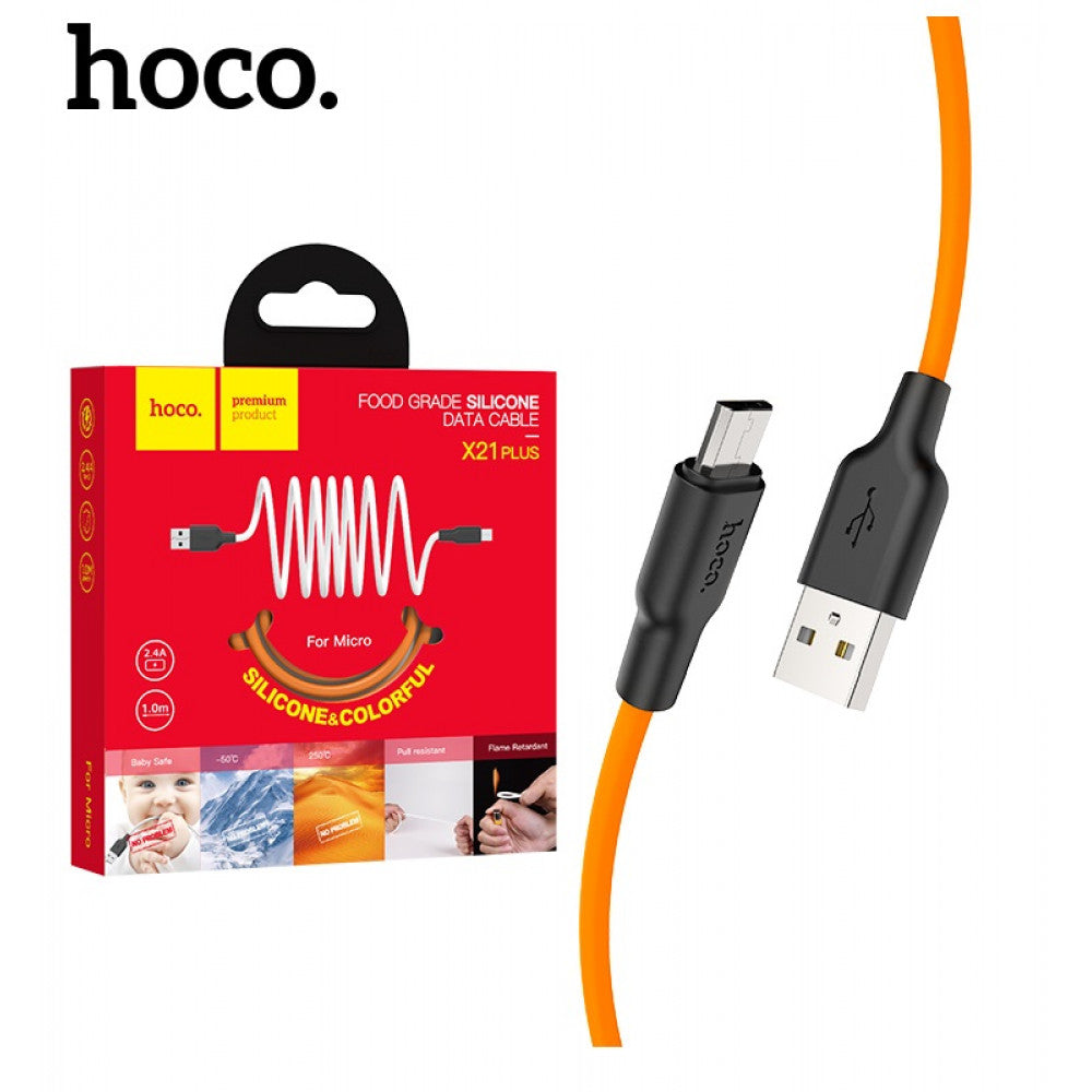 Кабель Micro 2.4A (1m) — Hoco X21 Plus Silicone — Black＆orange
