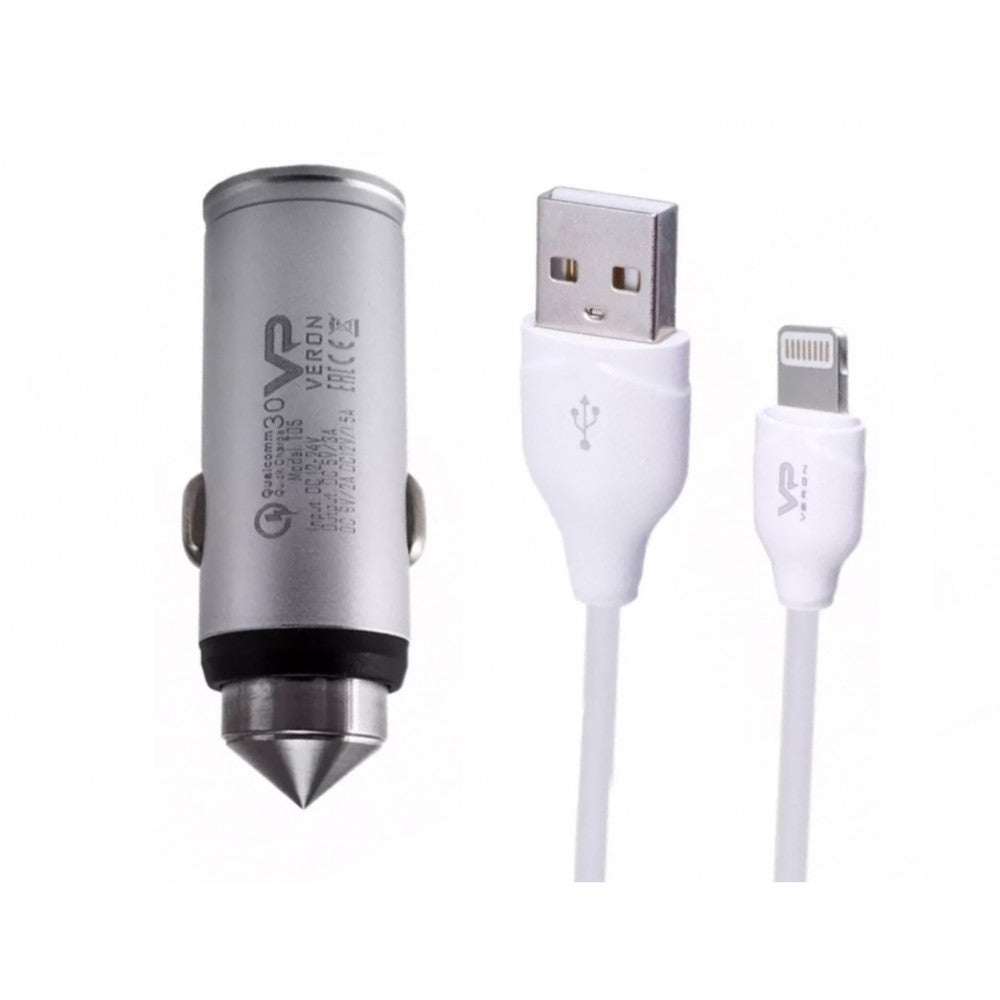 Car Charger 3.0A QC3.0 Lightning Cable (1m) Veron T05L Metal