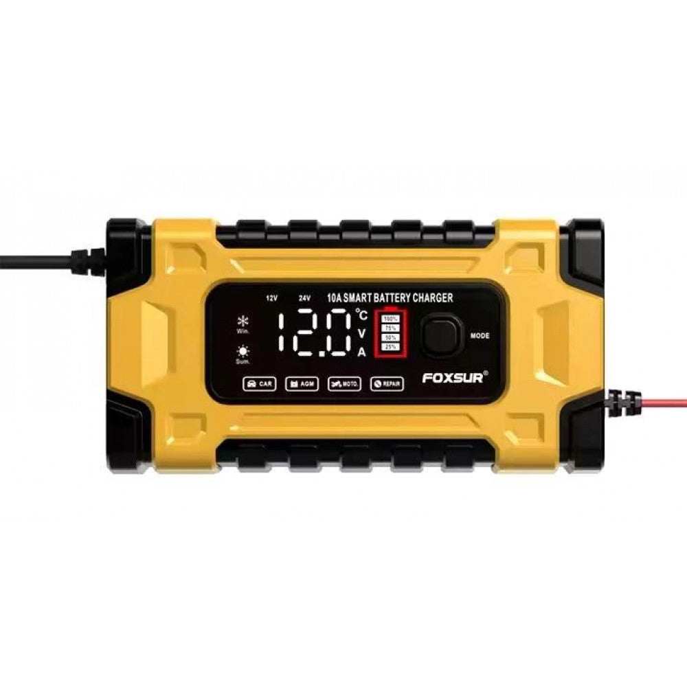 Зарядний пристрій Foxsur FBC122410E для автомобільного акумулятора 12V-24V 10A імпульсний