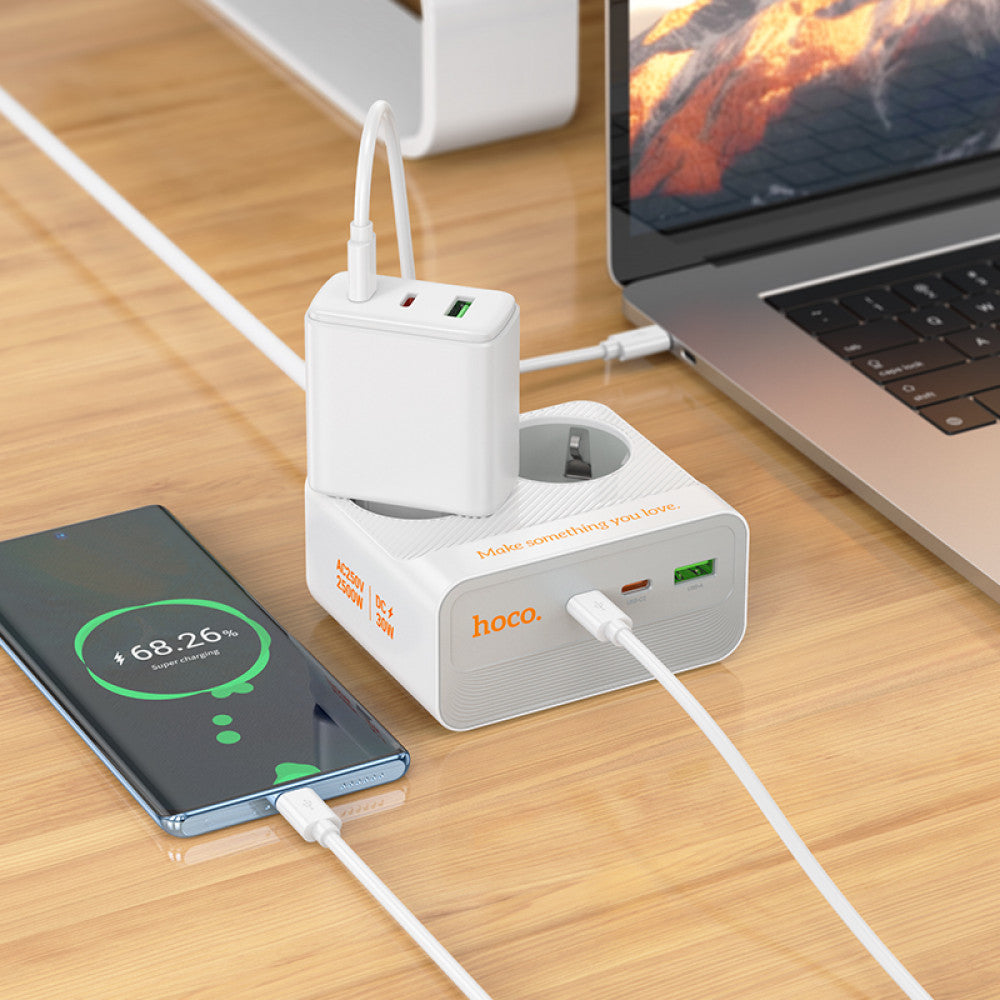 Power Extension 1U | 2P | 2C — Hoco AC27 L=2M  — White